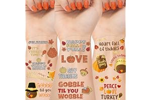BESTUS Thanksgiving Party Supplies Temporary Tattoos Glitter & Metallic. Face Tattoos for Kids & adults. Thanksgiving Goodie Party Favors. Fall Activities.Give Thanks, Blessed, Turkey, Pumpkins, Autumn Decor