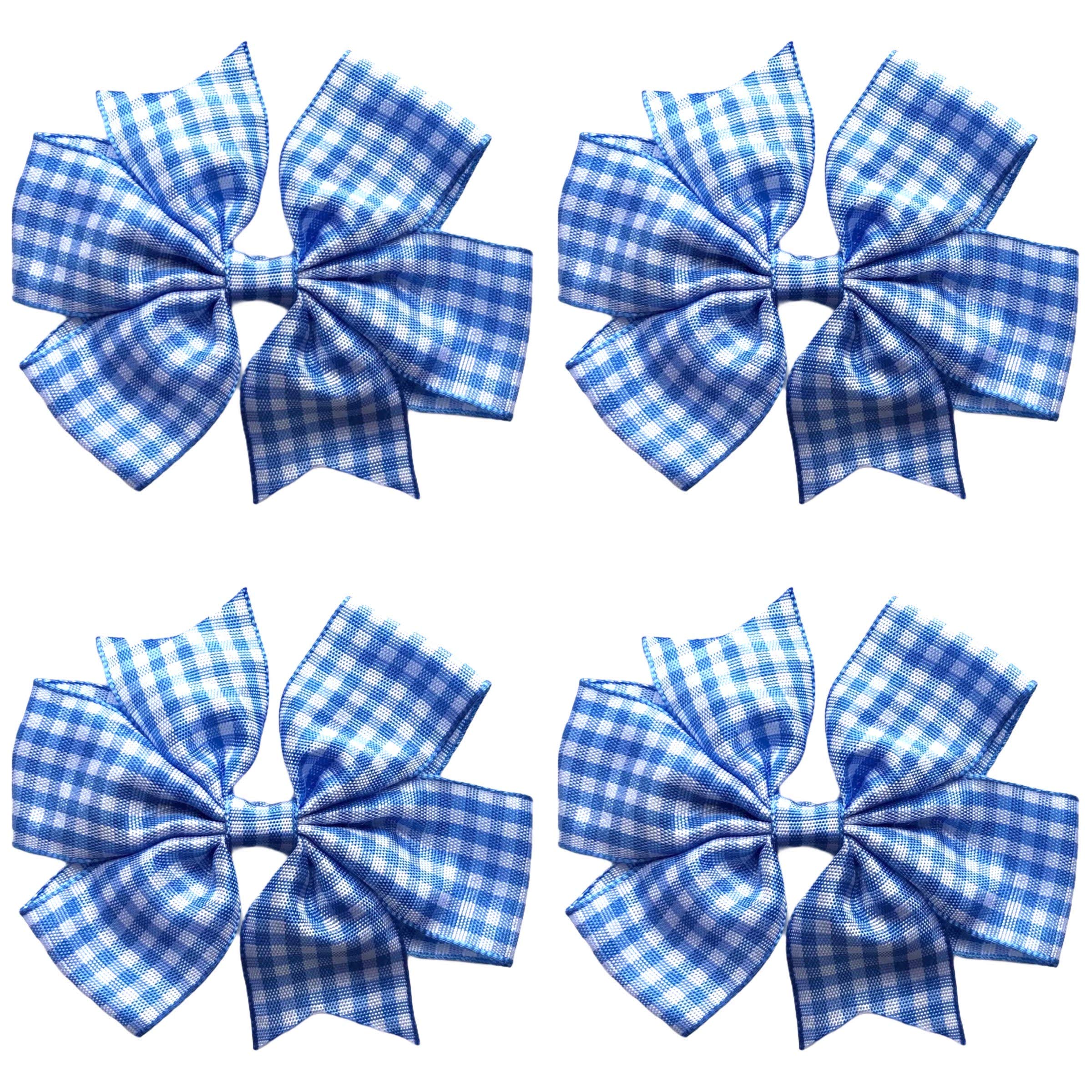 School Gingham Cross Hatch Hair Bows Clips Slides Grips 3" inch Solid Vibrant Colours Hairbows 4 Pack (Sky Blue) — image 1