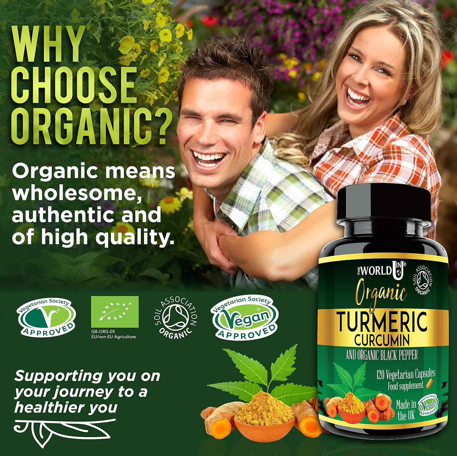 Ultra Pure Organic Turmeric Curcumin and Organic Black Pepper Capsules High Strength Food Supplement 120 Veg Capsules Soil Association Organic Certified and Vegetarian Society Approved - Image 4