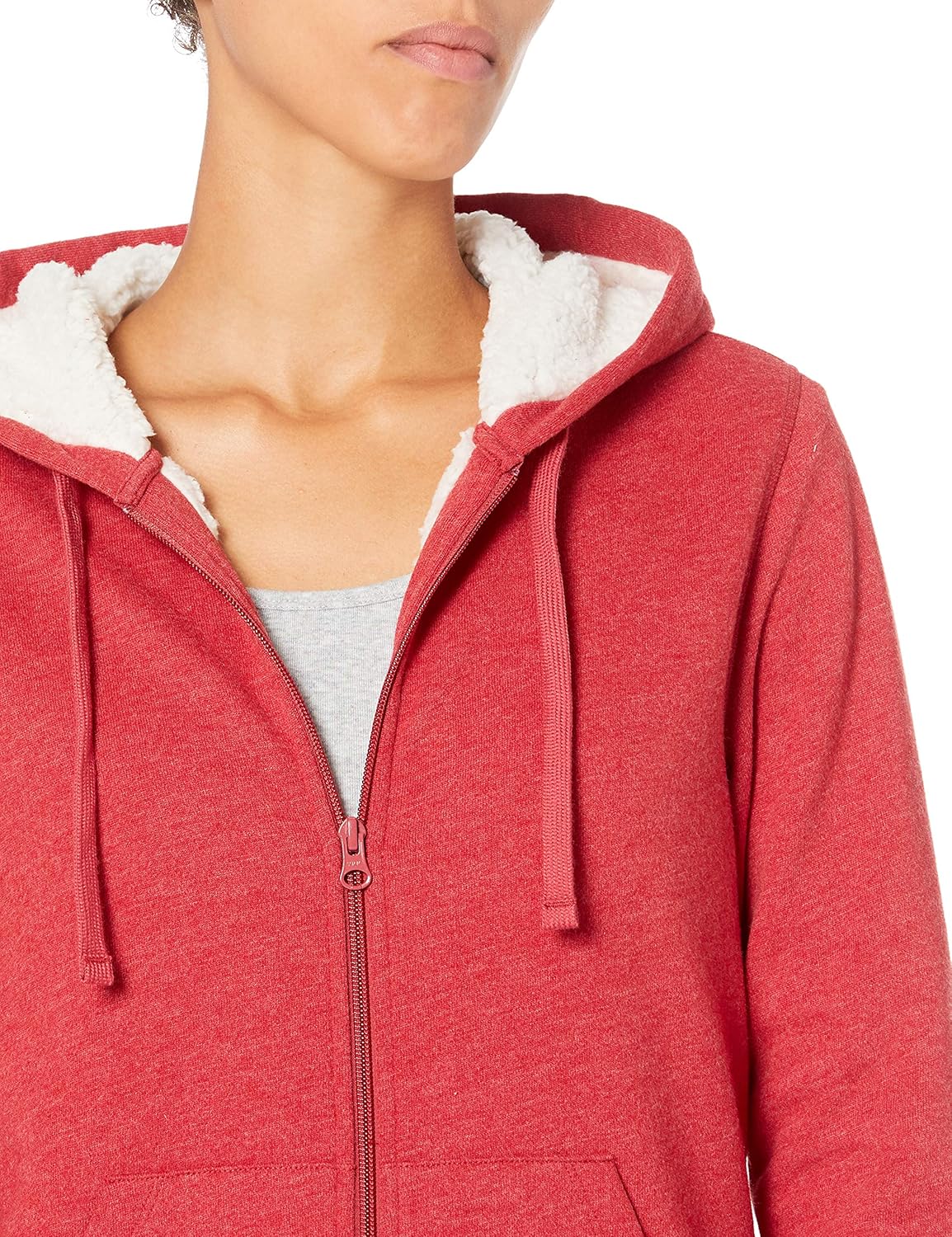  Essentials Women's Sherpa-Lined Fleece Full-Zip Hooded Jacket: Clothing