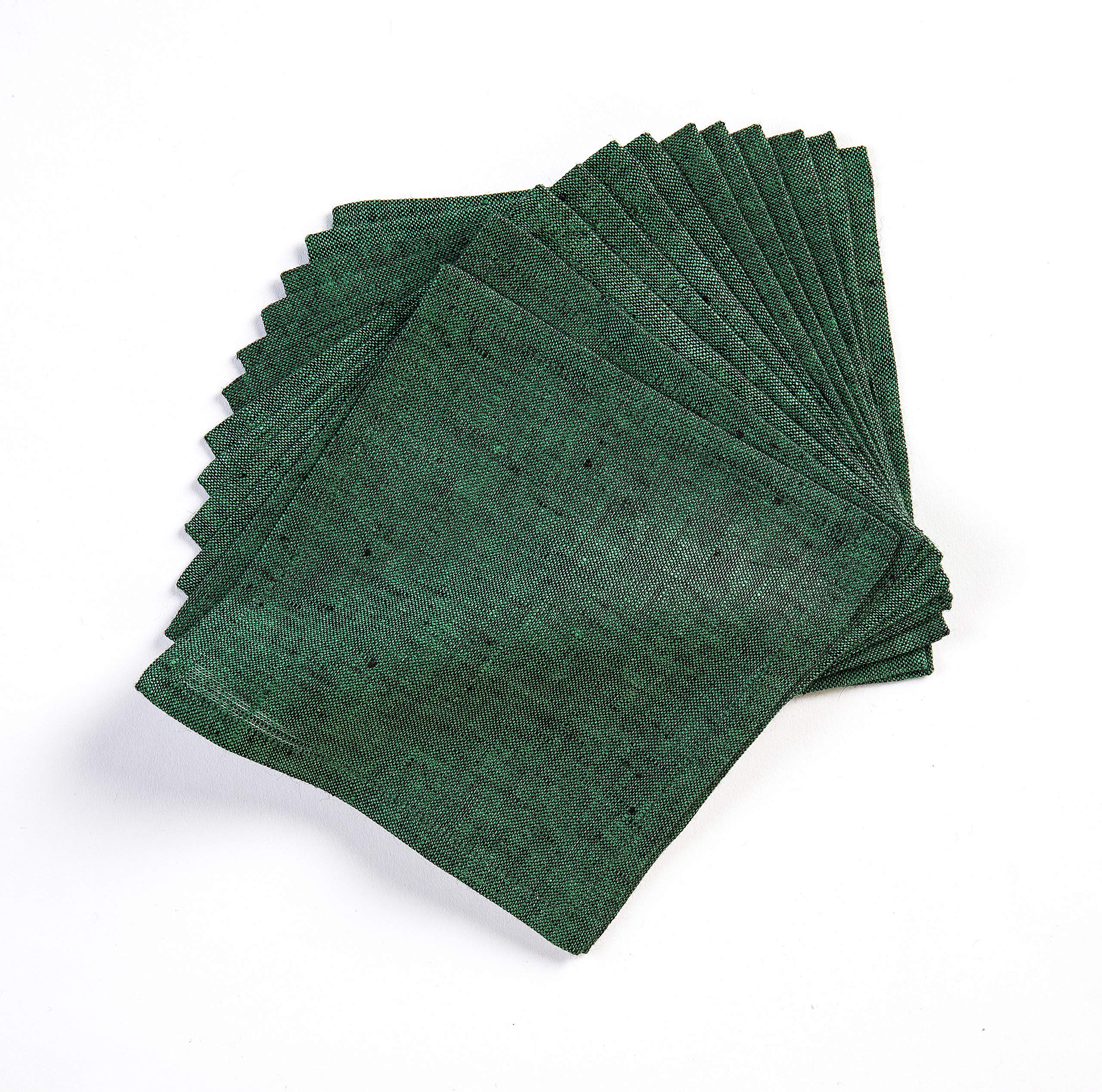 Solino Home 6" Forest Green Linen Cocktail Napkins Set of 12-100% Pure Linen Cloth Napkins for Easter, St Patricks Day - Athena