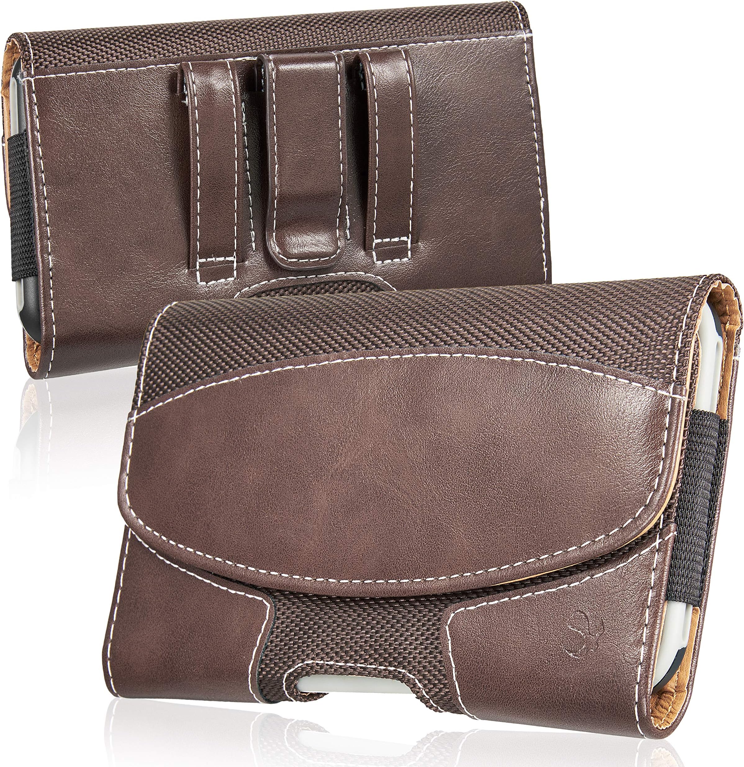 Premium Horizontal Leather Case, LUXMO Genuine Leather Pouch Holster with Magnetic Closure and Belt Clip for iPhone 8 Plus 7 Plus 6s Plus 6 Plus Galaxy S6 S7 Edge (Brown)