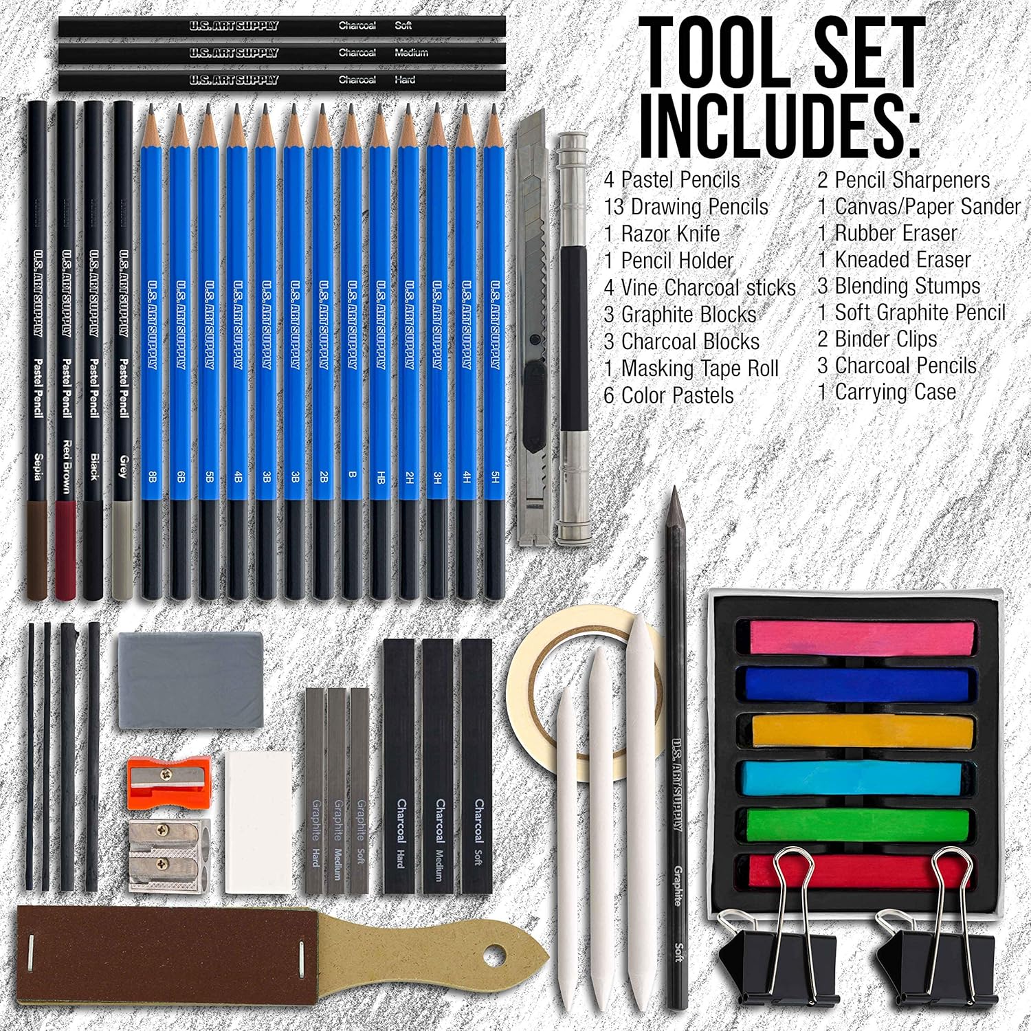 U.S. Art Supply 54-Piece Drawing & Sketching Art Set with 4 Sketch Pads (242 Paper Sheets) - Ultimate Artist Kit, Graphite and Charcoal Pencils & Sticks, Pastels, Erasers - Pop-Up Carry Case, Students : Office Products