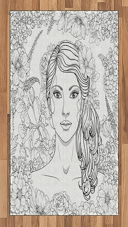 Amazoncom Lunarable Curly Hair Area Rug Hand Drawn Woman