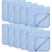 Muslin Burp Cloths 10 Pack Large 100% Cotton Hand Washcloths 6 Layers Extra Absorbent and Soft (White) (Blue, Pack of 10…