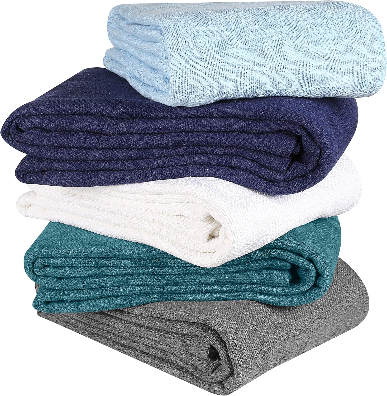 GLAMBURG 100% Cotton Bed Blanket, Breathable Bed Blanket Queen Size, Cotton Thermal Blankets Full - Queen Size, Perfect for Layering Any Bed for All Season - Sky Blue: Home & Kitchen