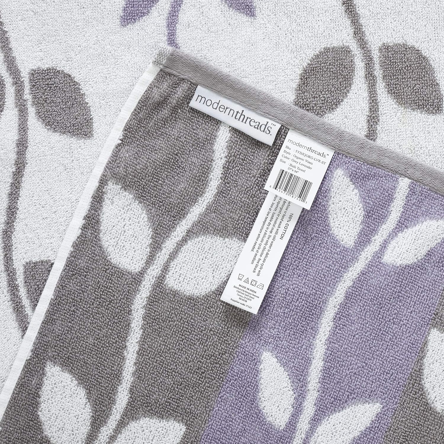 Amrapur Overseas 6-Piece Yarn Dyed Organic Vines Jacquard/Solid Ultra Soft 500GSM 100% Combed Cotton Towel Set [Grey Lavender]: Home & Kitchen