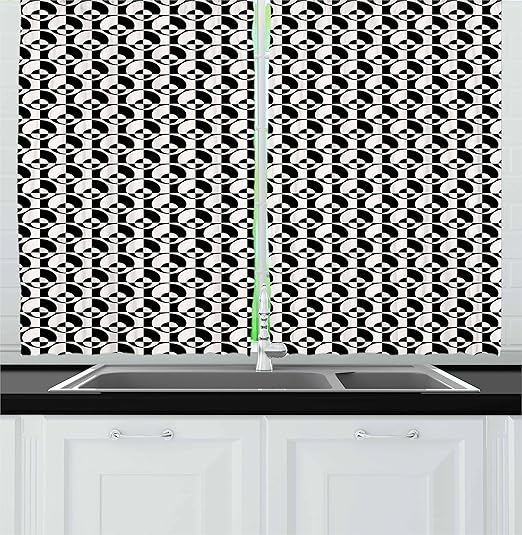 Amazon Com Lunarable Black And White Kitchen Curtains Circles