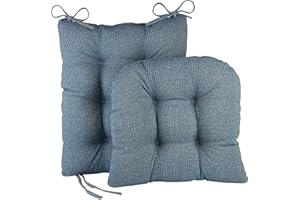 Klear Vu Omega Non-Slip Rocking Chair Cushion Set with Thick Padding and Tufted Design, Includes Seat Pad & Back Pillow with Ties for Living Room Rocker, 17x17 Inches, 2 Piece Set, Blue