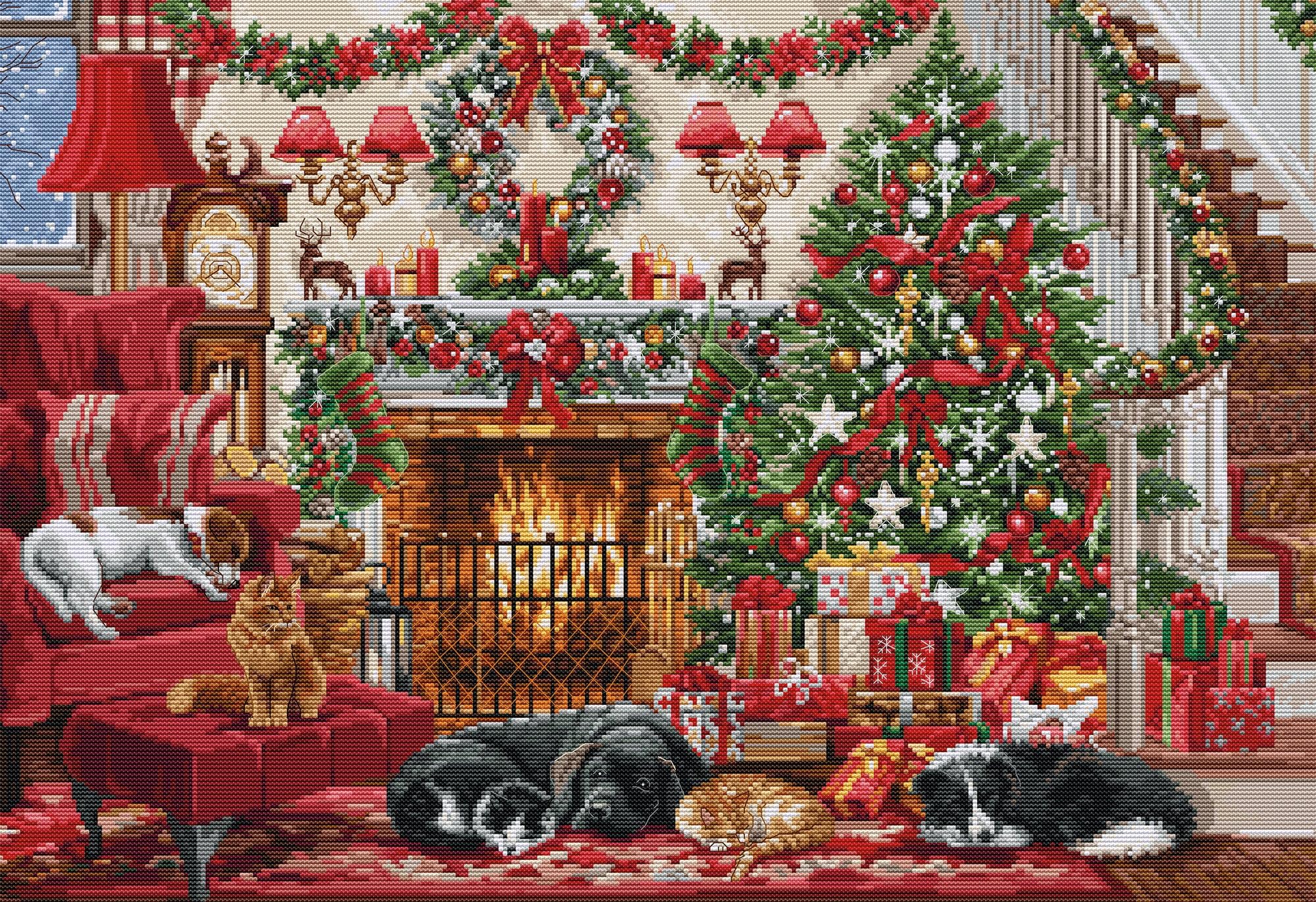 Luca-S Cross Stitch Kit Gold - Cosy Fireplace, BU5041, Counted Cross Stitch Kit for Adults, Needlecraft and Embroidery Kit