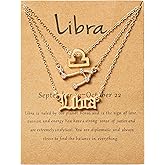 PANTIDE 3Pcs Constellation Zodiac Layer Necklaces for Women Girls, Retro 14K Gold Plated 12 Constellation Pendant Necklace Exquisite Letter Horoscope Old English Zodiac Sign Jewelry Birthday Gift