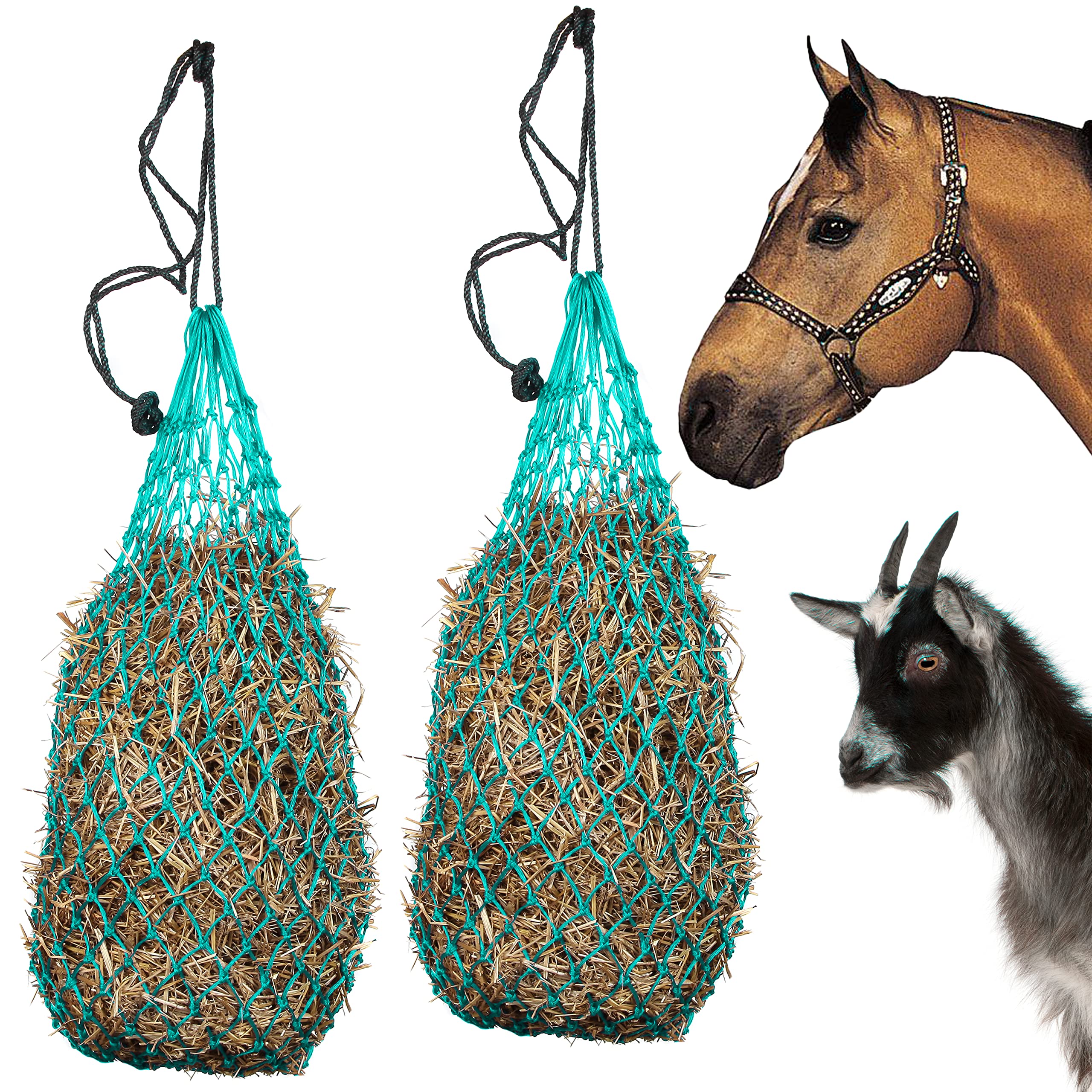 Majestic Ally 2 pcs Ultra Slow Feed 1.5"x1.5" Holes 40” Hay Net for Horses and livestocks (Turquoise) — image 1