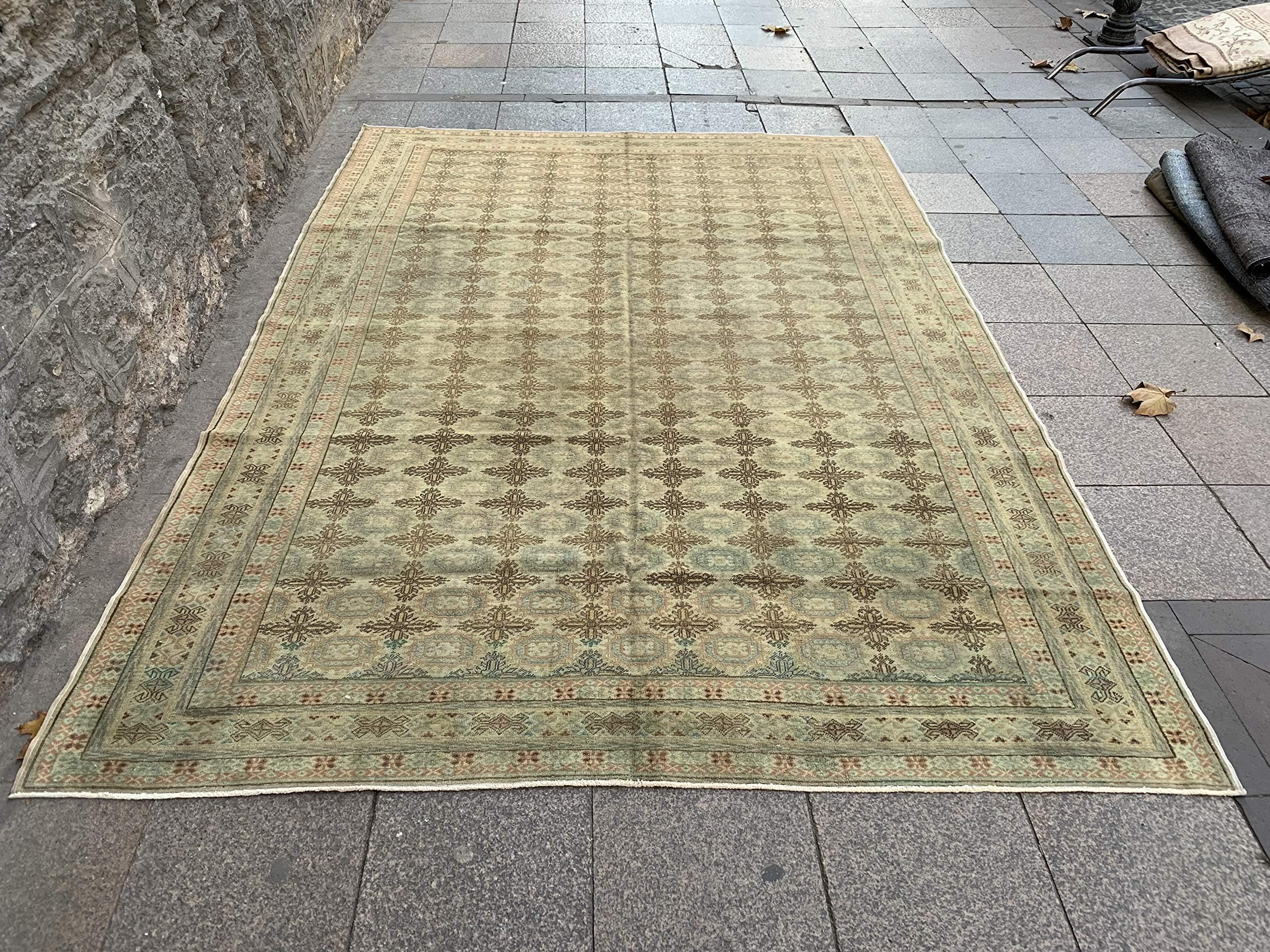 7.8x10.10 Feet Faded Vintage Carpet Green And Yellow Color Handmade Carpet Handmade Rug Handmade Large Rug Large Vintage Carpet Code:VK816