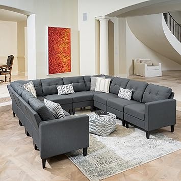 Amazon Com Emma Mid Century Modern 10 Piece Dark Grey Fabric U