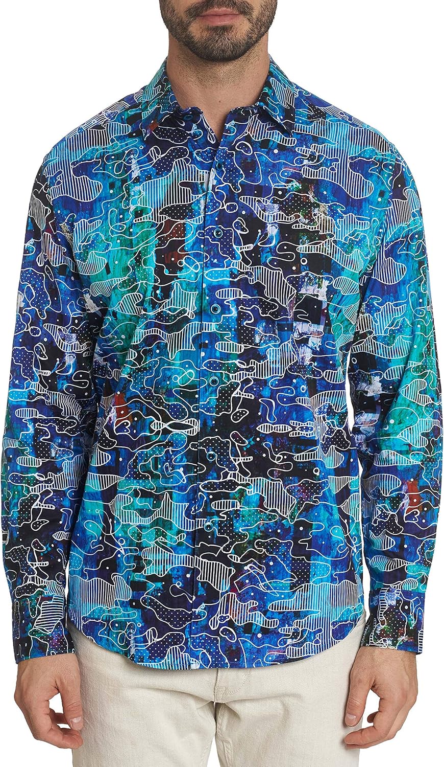 Robert Graham Greenway L/S Camo Printed Woven Sport Shirt Classic Fit Multicolored Large