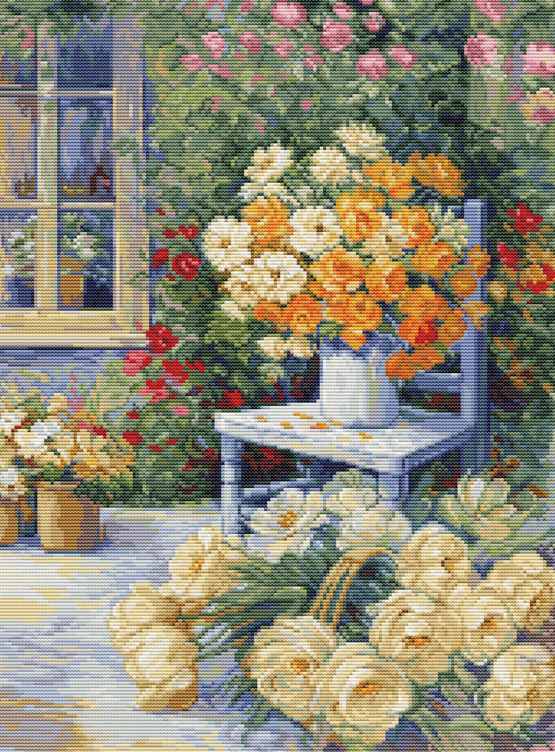 Luca-S Cross Stitch Kit Garden Corner, BU5056, Counted Cross Stitch Kit for Adults, Needlecraft and Embroidery Kit