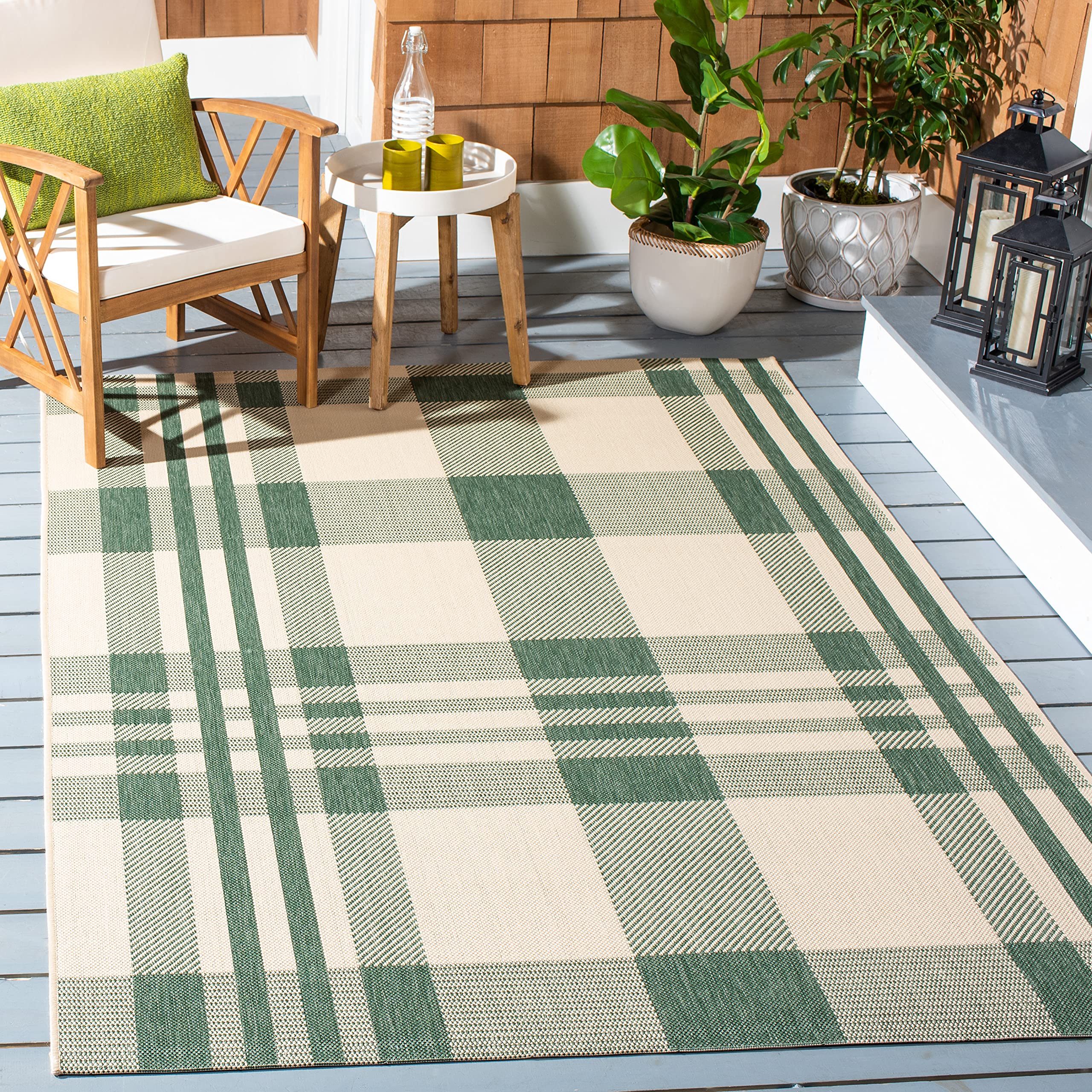 SAFAVIEH Courtyard Collection 8' x 10' Green/Beige CY6201 Plaid Indoor/ Outside Waterproof Easy cleansingPatio Backyard Mudroom Area Mat Image SAFAVIEH Courtyard Collection 8' x 10' Green/Beige CY6201 Plaid Indoor/ Outside Waterproof Easy cleansingPatio Backyard Mudroom Area Mat Image