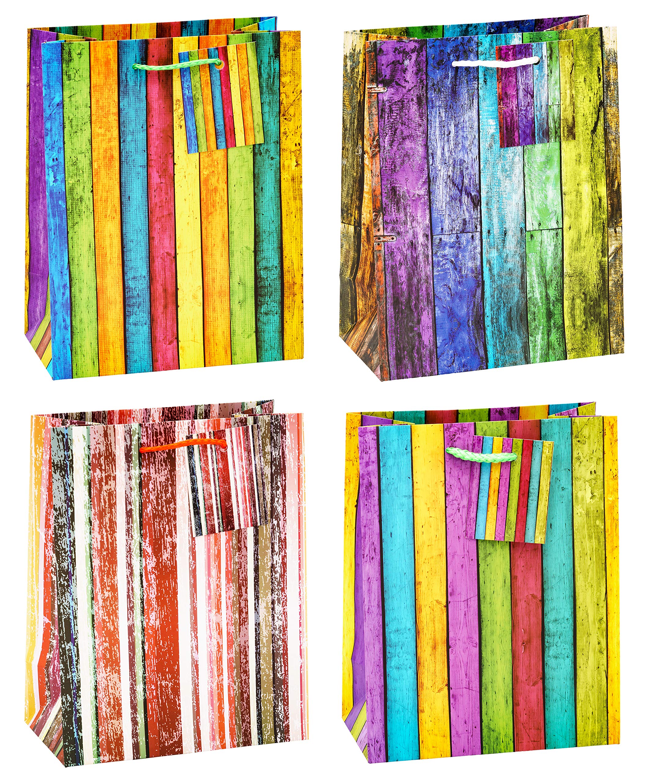 TSI Gift Bags Set Stripes Medium 4 Designs (Pack of 12)