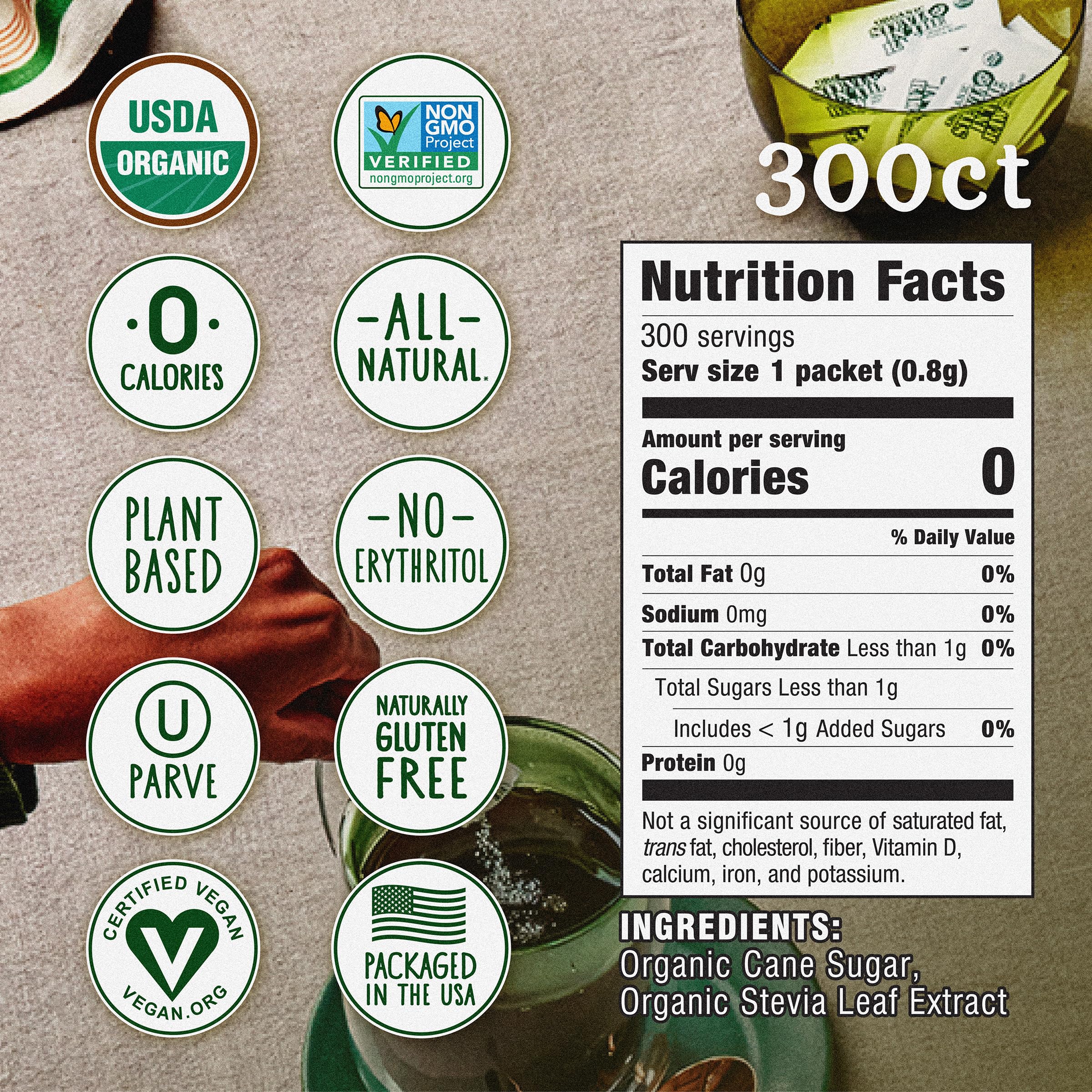 Organic Stevia In The Raw, Plant Based Zero Calorie Natural Sweetener, No Added Flavors or