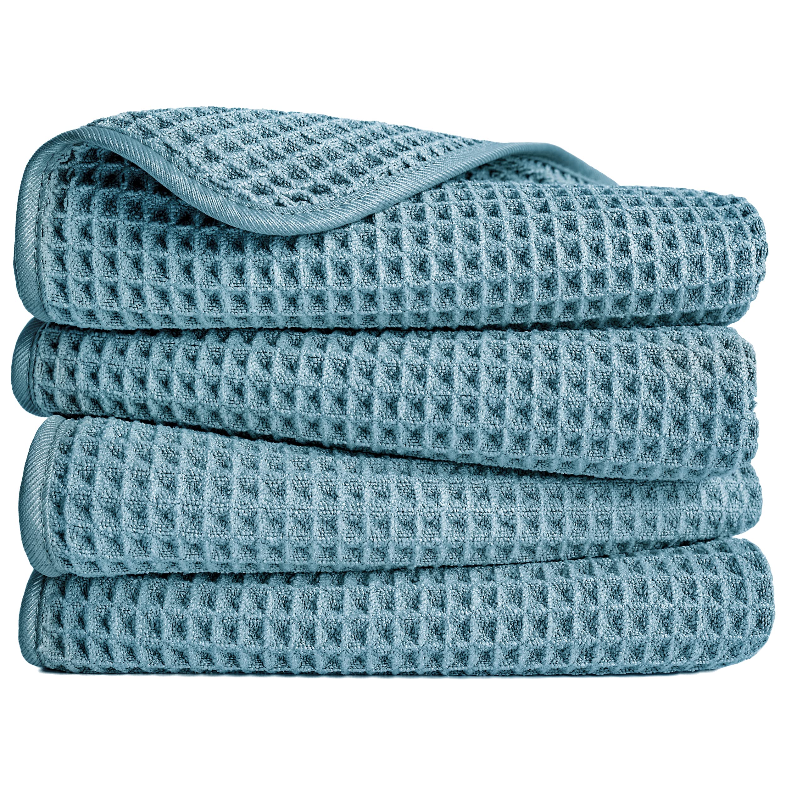 POLYTE Microfibre Lint Free Hand Towel, 40 x 76 cm, 4 Pack (Green, Waffle Weave) — image 1