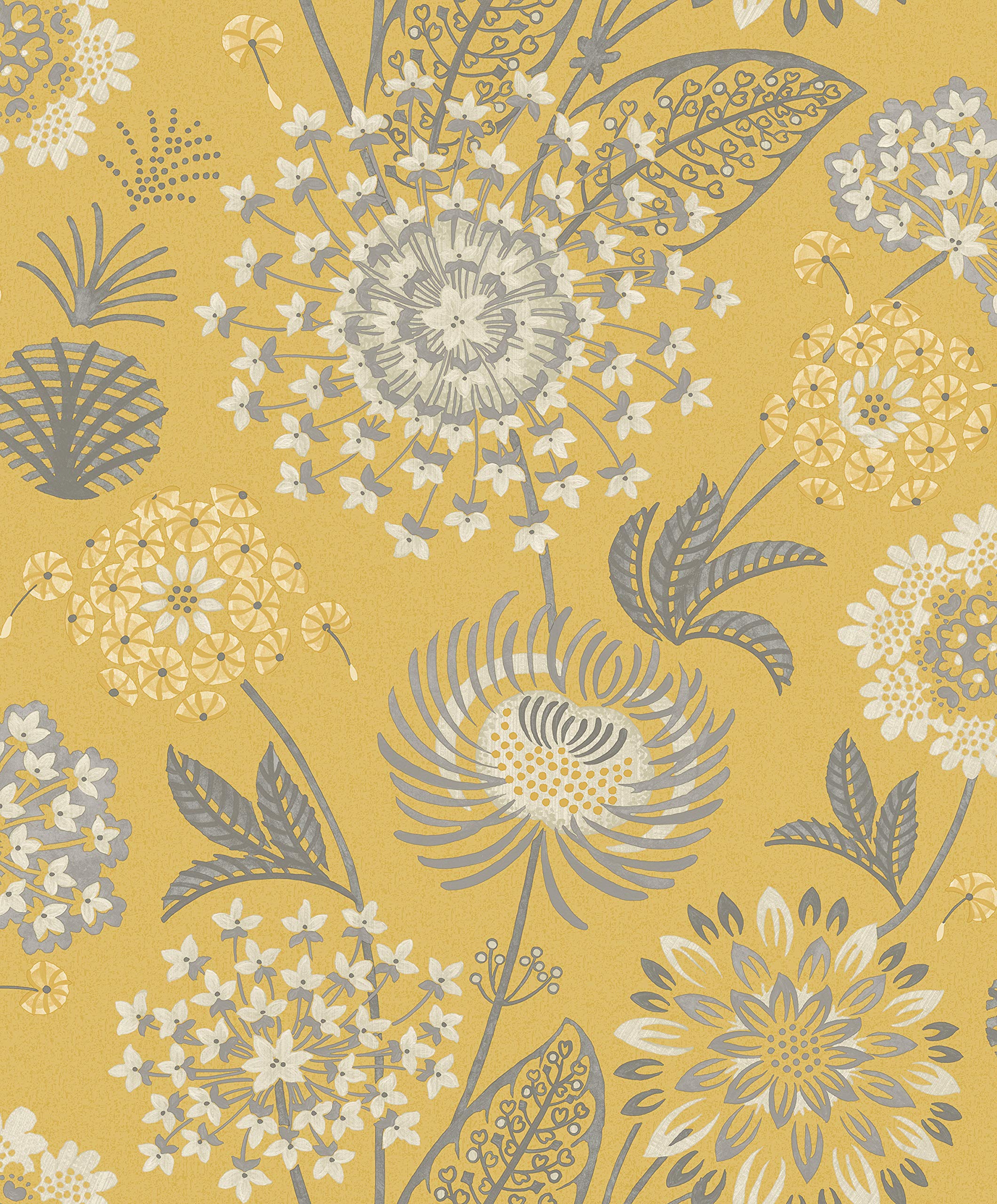 Arthouse | Vintage Bloom Mustard Yellow Wallpaper | Large-Scale Floral Design with Pearlised Details | Textured Surface for a Luxurious Finish | Paste The Paper Application | 1005 x 53cm