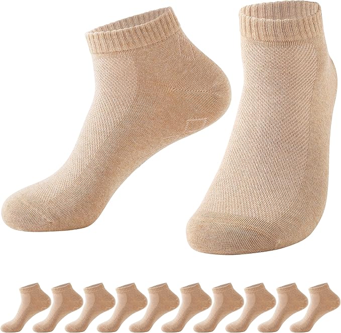 immer Premium Cotton Low Cut Ankle Socks, Unisex, 10 Pairs (Beige, 5.5