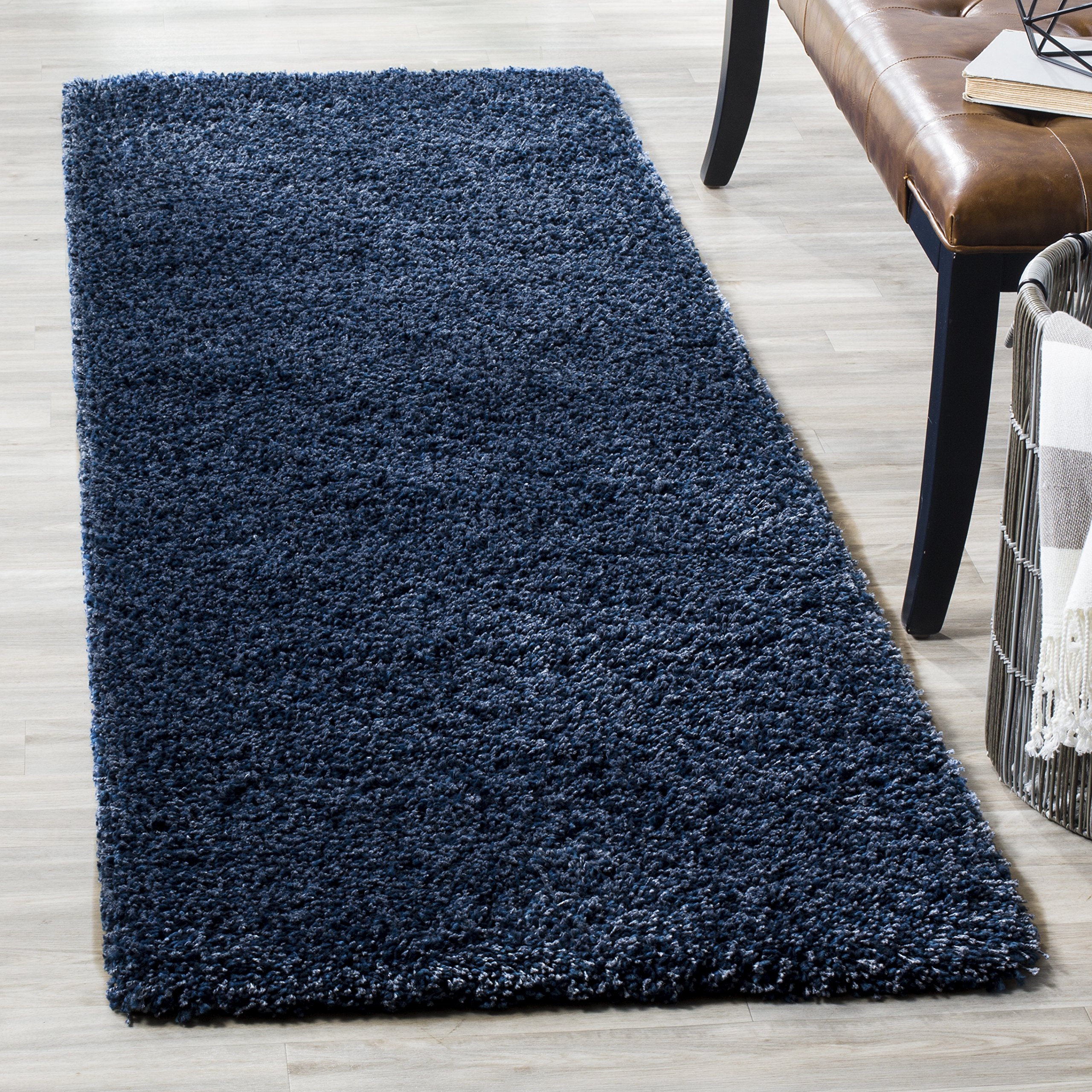 SAFAVIEH California Shag Collection Runner Rug - 2'3" x 17', Navy, Non-Shedding & Easy Care, 2-inch Thick Ideal for High Traffic Areas in Living Room, Bedroom (SG151-7070) Image