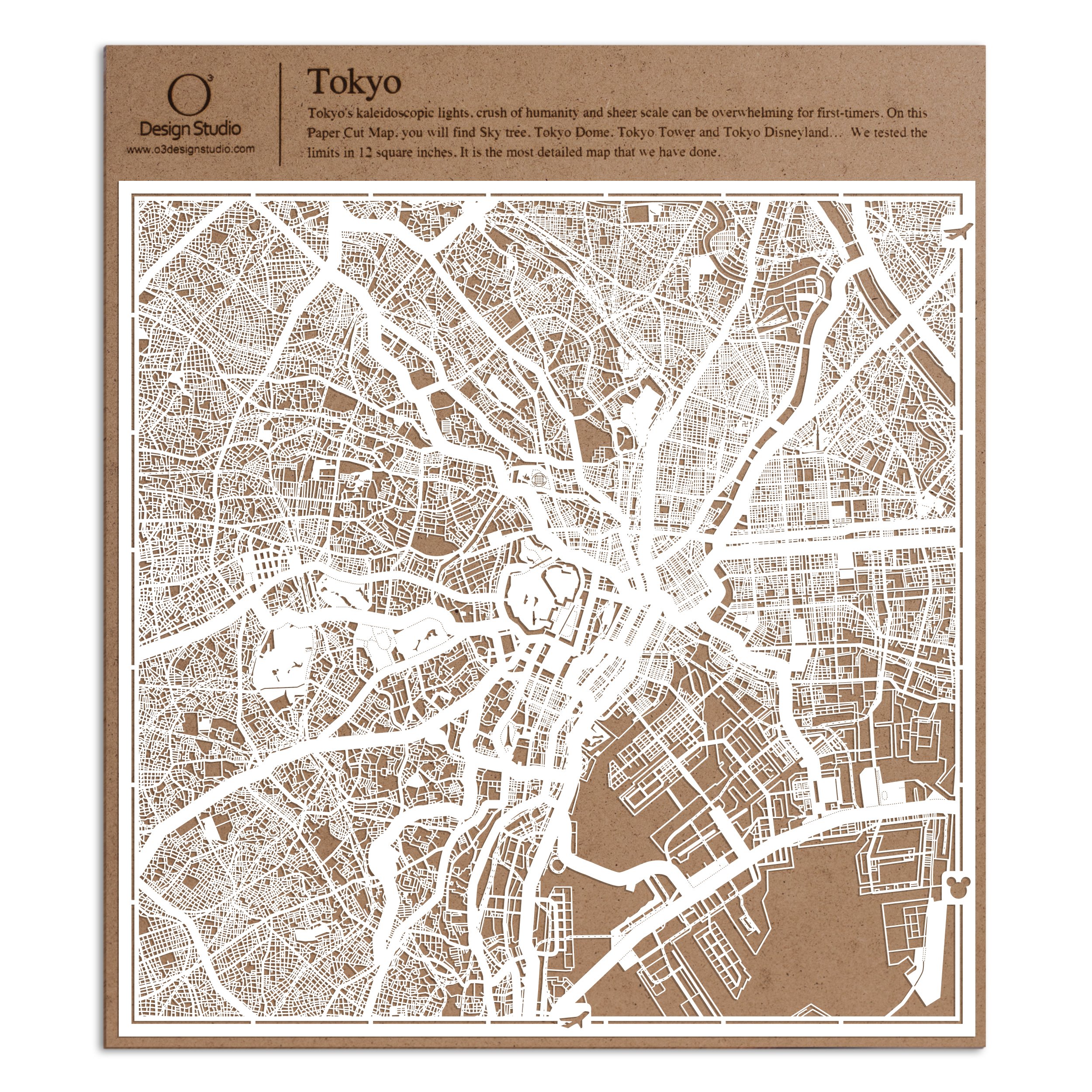 Tokyo Paper Cut Map White 30x30 cm Paper Art — image 1