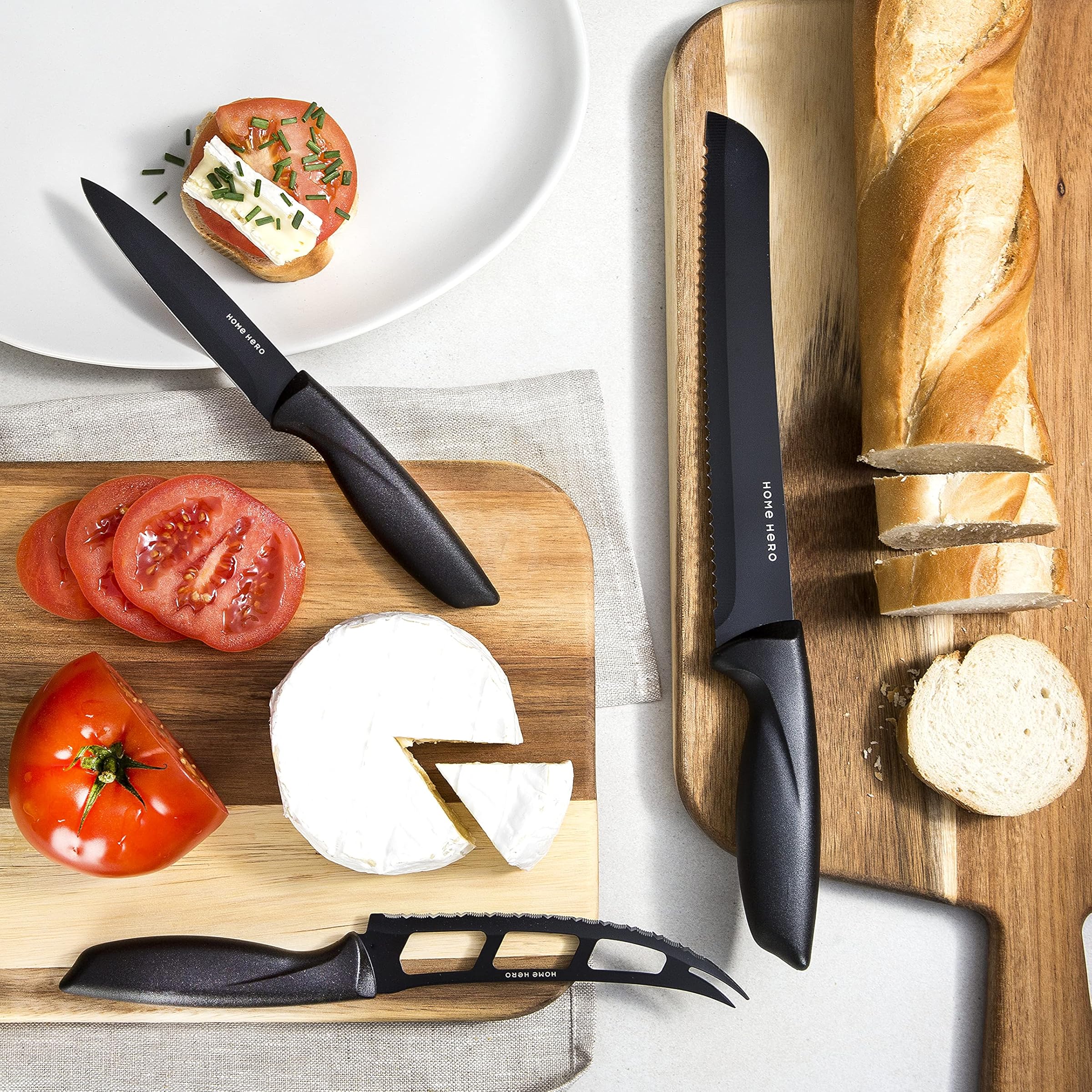 Stainless Steel Knife/Knife Set with Block - 13 Piece Kitchen Knife Set, Chef Knife Sharpener, 6 Steak Knives, Peeler, Scissors, Cheese Knife, Pizza Knife & Acrylic Stand - Best Cutlery Set Gift