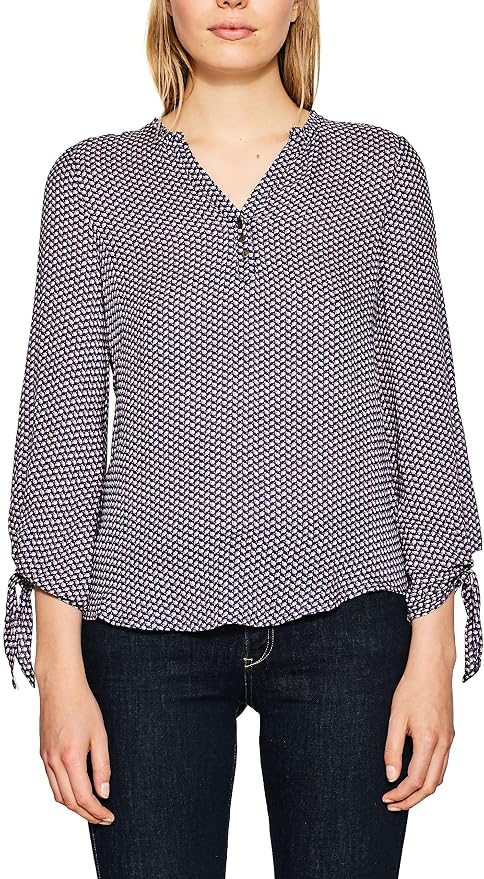 ESPRIT Damen Bluse 'Carmen' – Mit Minimalprint, Trompetenärmeln & Schleife, Loose Fit