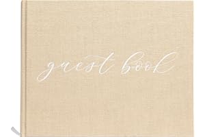 Pearhead Linen Beige Wedding Guest Book with White Script, Elegant Wedding, Rustic Wedding, Simple Wedding Décor, Bridal Show