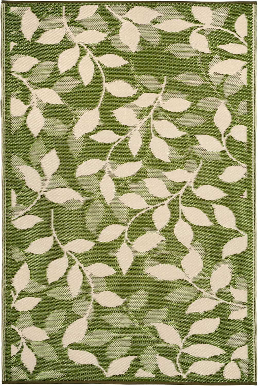Fab Habitat Reversible Rugs | Indoor or Outdoor Use | Stain Resistant, Easy to Clean Weather Resistant Floor Mats | Bali - Forest Green & Cream (3' x 5')