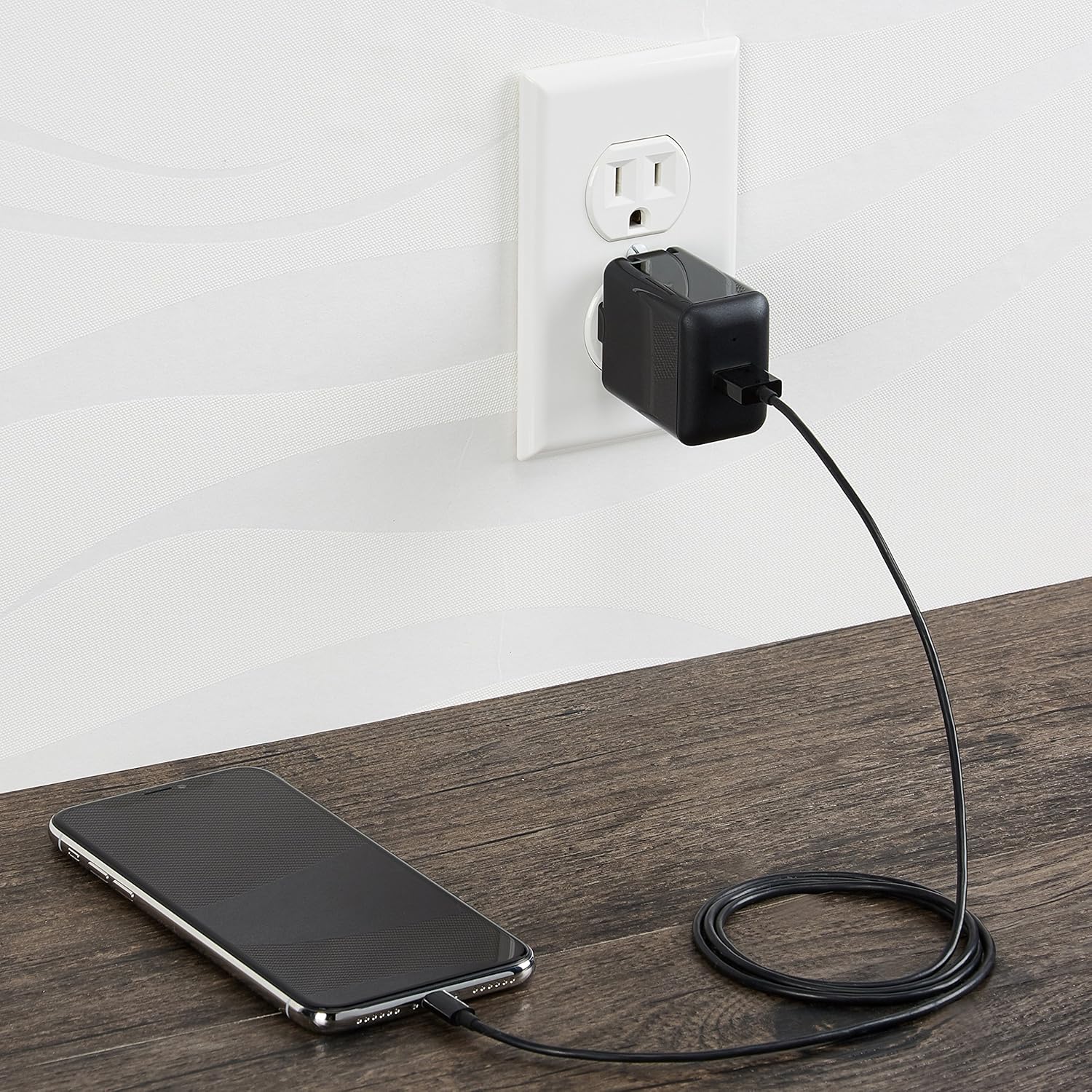 Basics One-Port USB Wall Charger for Phone, iPad, and Tablet, 12W - Black
