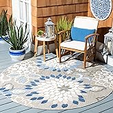 SAFAVIEH Washable Rug Outdoor Cabana Collection - 6'7" Round, Grey & Blue, Non-Shedding & Easy to Clean, Ideal for Patio, Bac