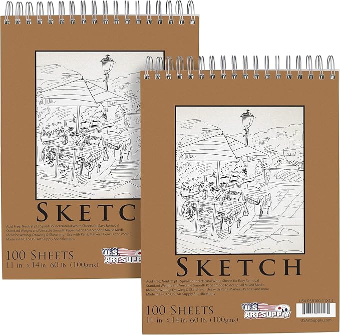 Us Art Supply 11 X 14 Premium Spiral Bound Sketch Pad Pad Of 100 Sheets 60 Pound 100gsm Pack Of 2 Pads
