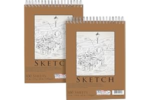 U.S. Art Supply 11"x14" Top Spiral Bound Sketch Book, 2 Pack, 100 Sheets Each, 60lb (100gsm), Acid-Free, Artist Sketchbook, Drawing Pad for Adults & Students