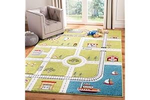 SAFAVIEH Carousel Kids Collection 5'3" Square Green / Ivory CRK192Y Neighborhood Nursery Playroom Area Rug