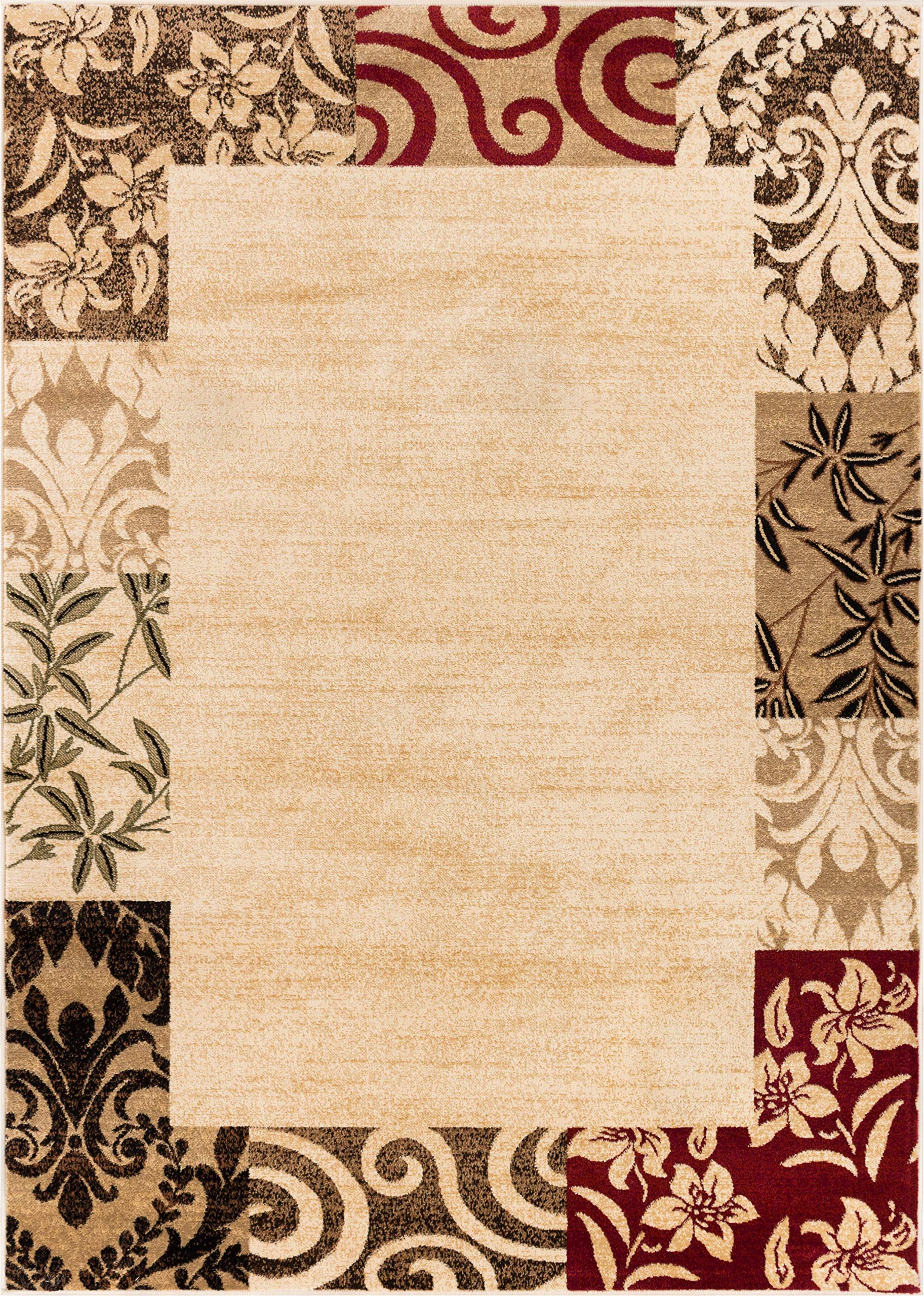 Well Woven Barclay Vane Willow Damask Beige Modern Area Rug  5’3 x 7’3
