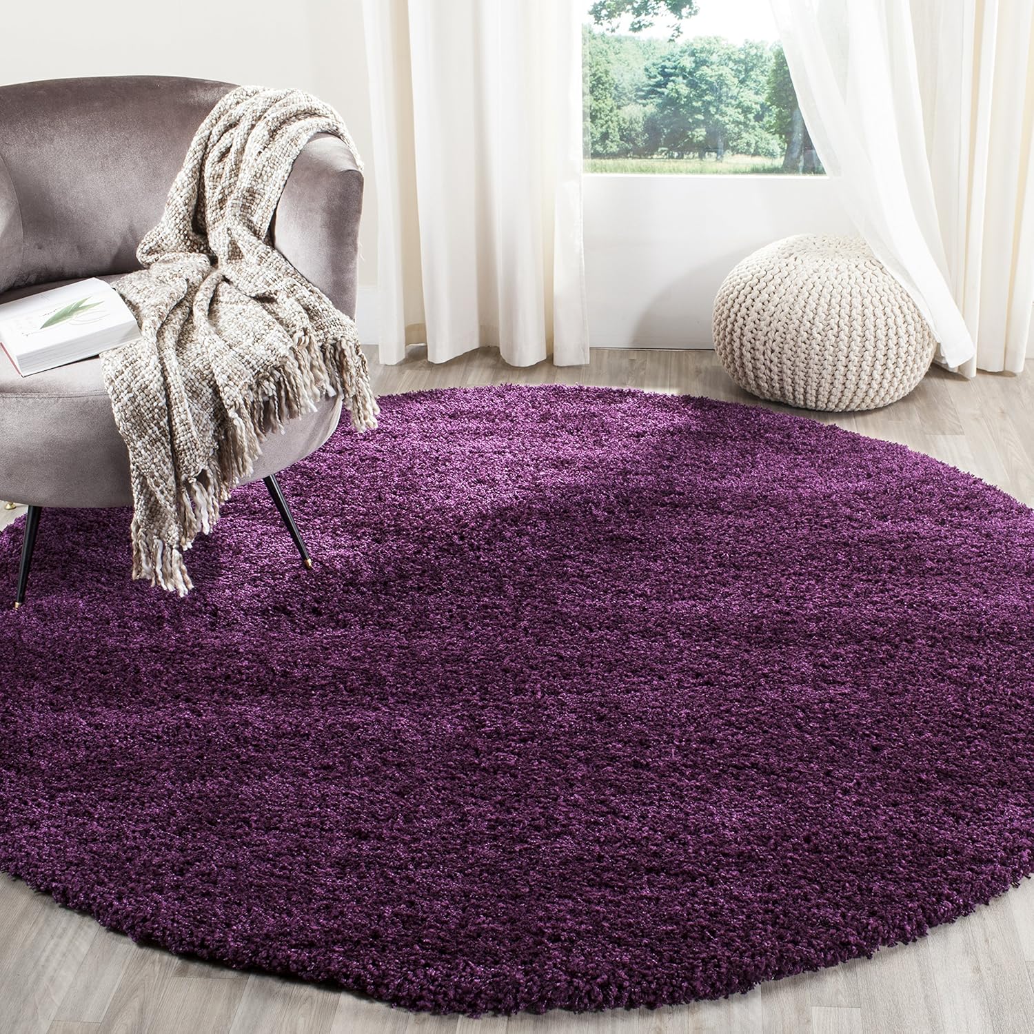Area Rug Carpet Round Purple 4 Ft Home Living Room Decor Bedroom Gift