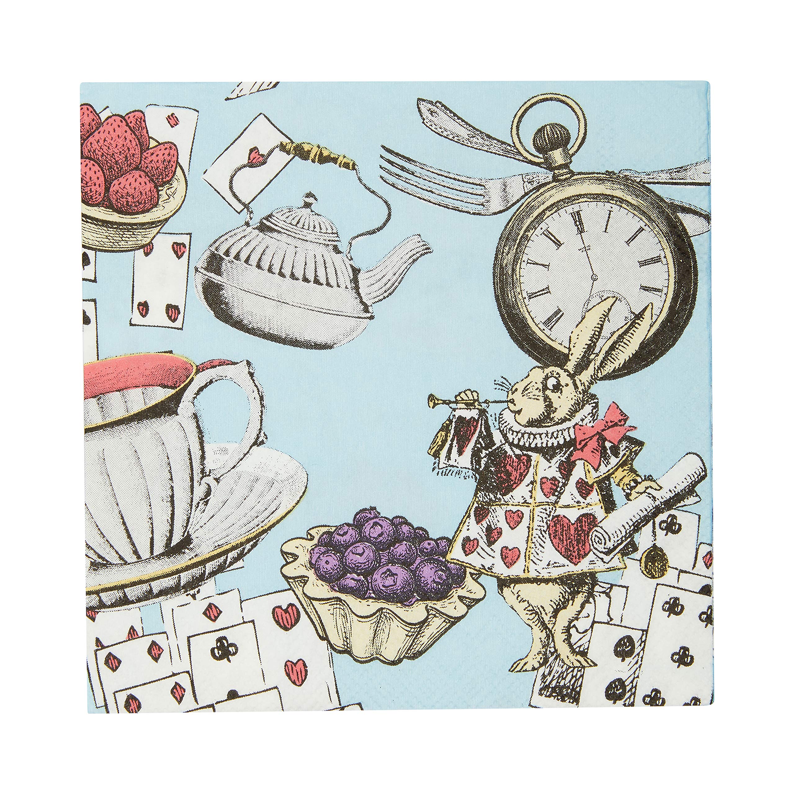 Talking Tables Alice in Wonderland Cocktail Napkins Supplies for Mad Hatter Party,Mother's Day,BLUENAPKINS,25cm x 25cm