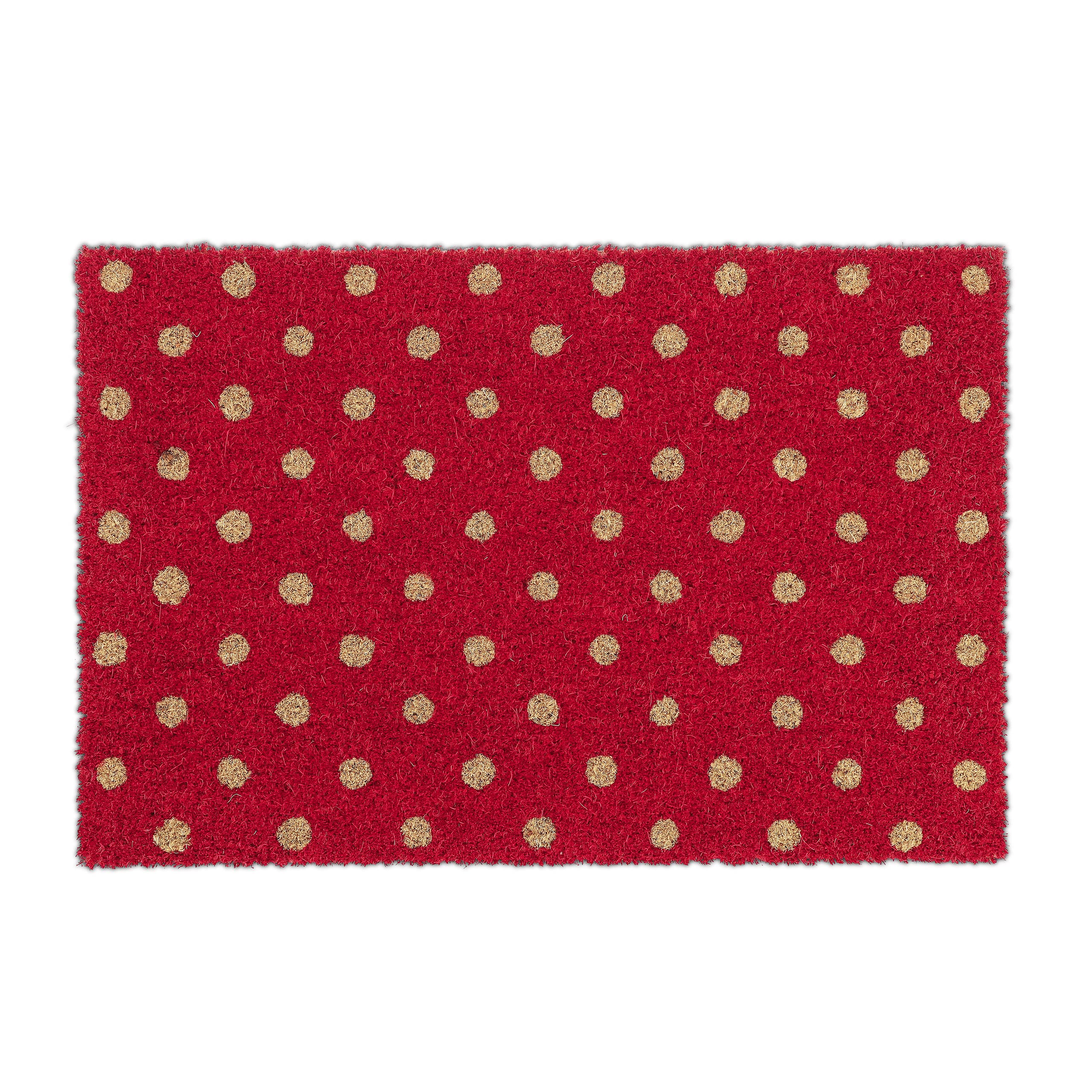 Relaxdays Doormat Coir, Mat with Dots, 40x60, Door Dirt Wiper Indoors & Outdoors, Non-Slip, Weatherproof, Red/Brown, Coco, 40x60 cm