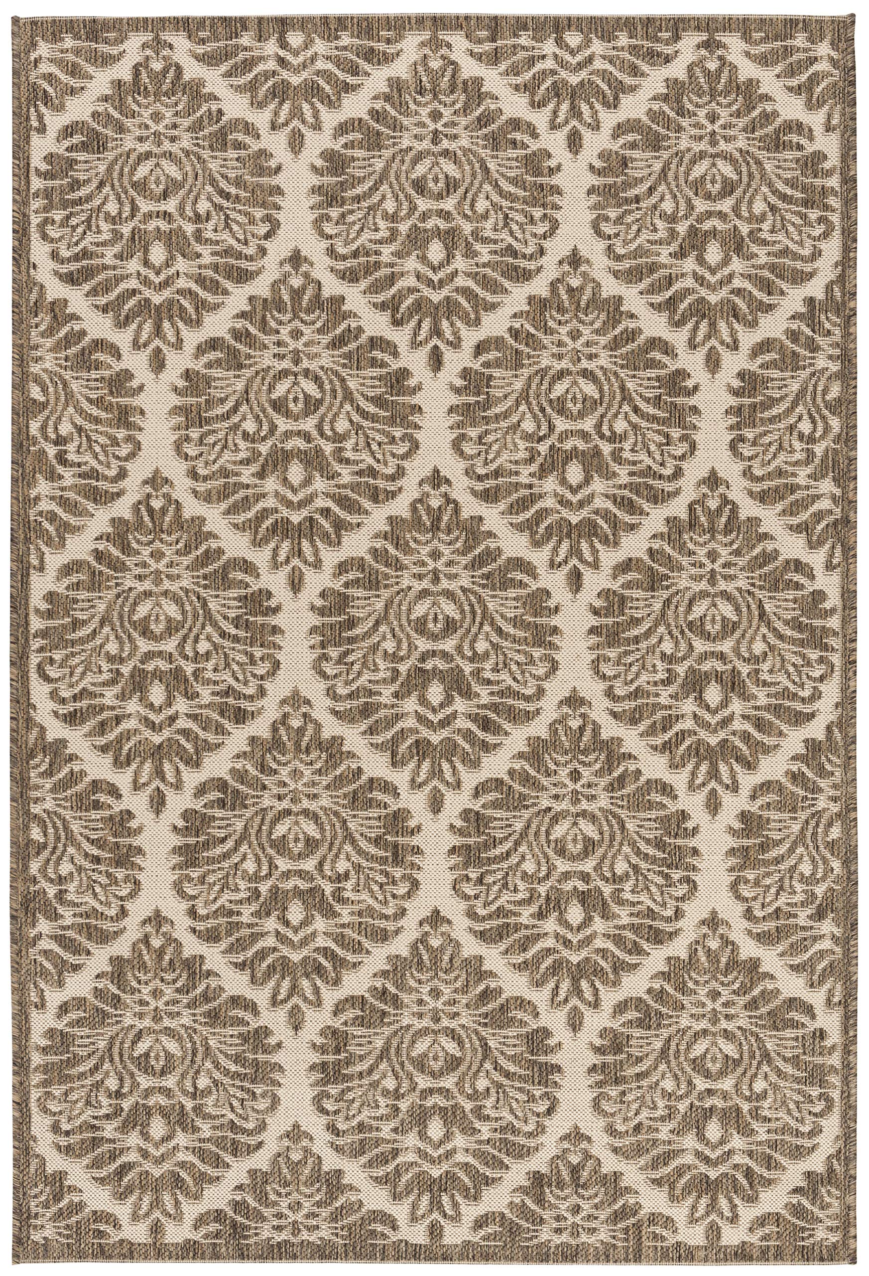 Safavieh Damask Indoor/Outdoor Woven Rectangle Area Rug, Beachhouse Collection, BHS135, in Cream / Beige, 79 X 152 cm for Garden, Patio or Any Outdoor Space