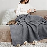 THREAD SPREAD Organic GOTS Cotton Blanket, Full/Queen - 350 GSM, Antistatic, Fuzzy Soft, Lightweight, Sofa, Camping & Travel, Perfect Herringbone All Seasons Throw, Dark Grey with Free Tote Bag