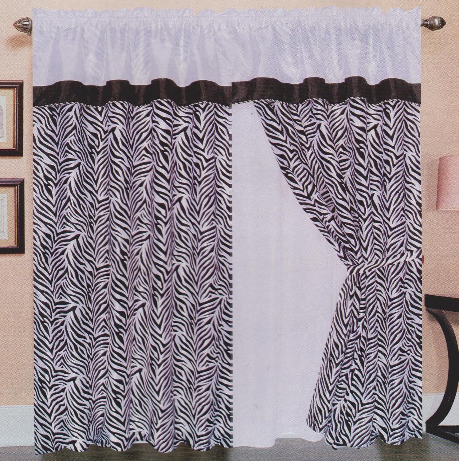 Amazon Com 3 Layer Black White Zebra Window Curtain Drape Set