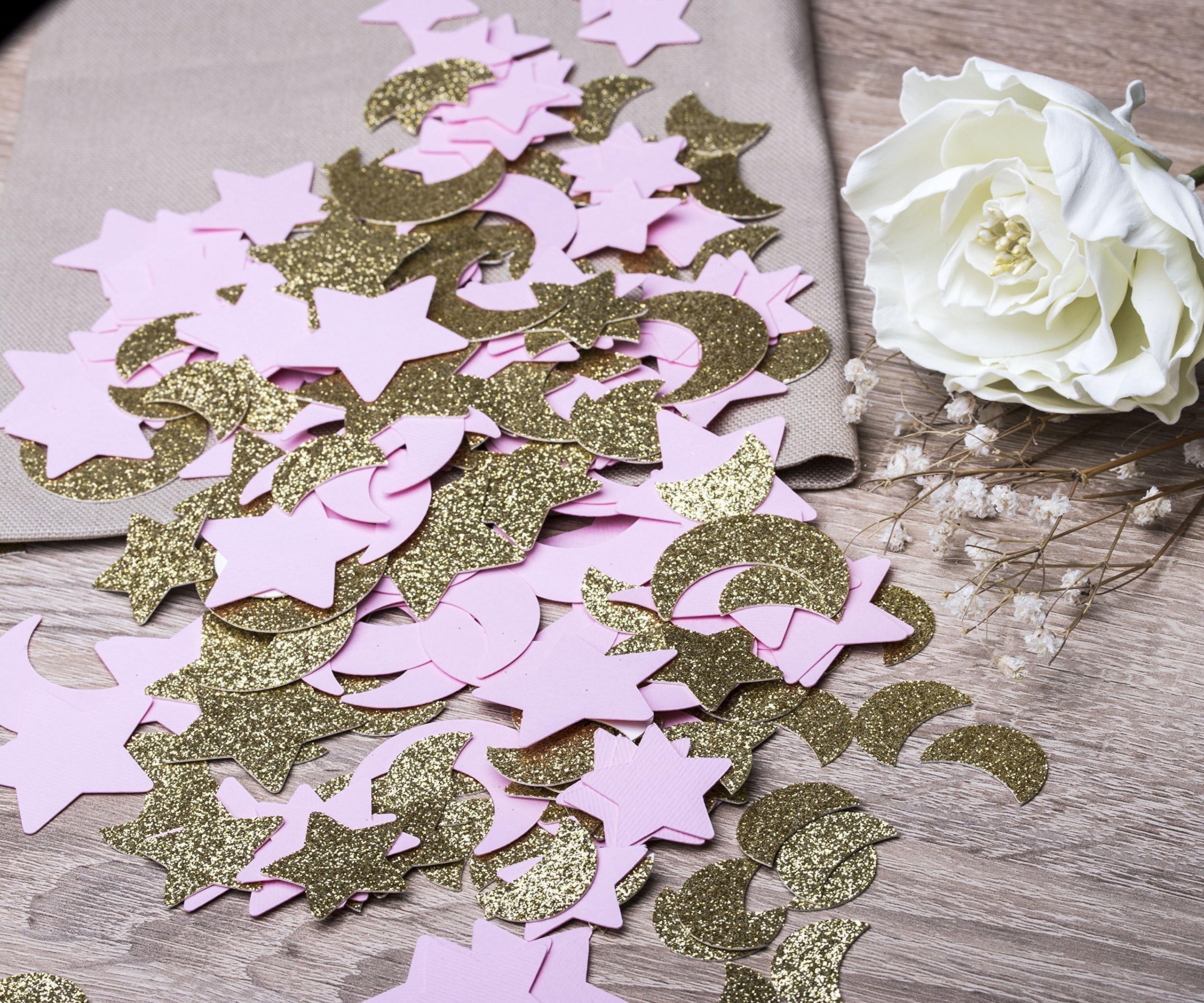 Twinkle Twinkle Little Star Party Decorations. Pink and Gold Birthday Decoration. Moon and Stars Party Confetti. Glitter Gold Confetti. 240CT