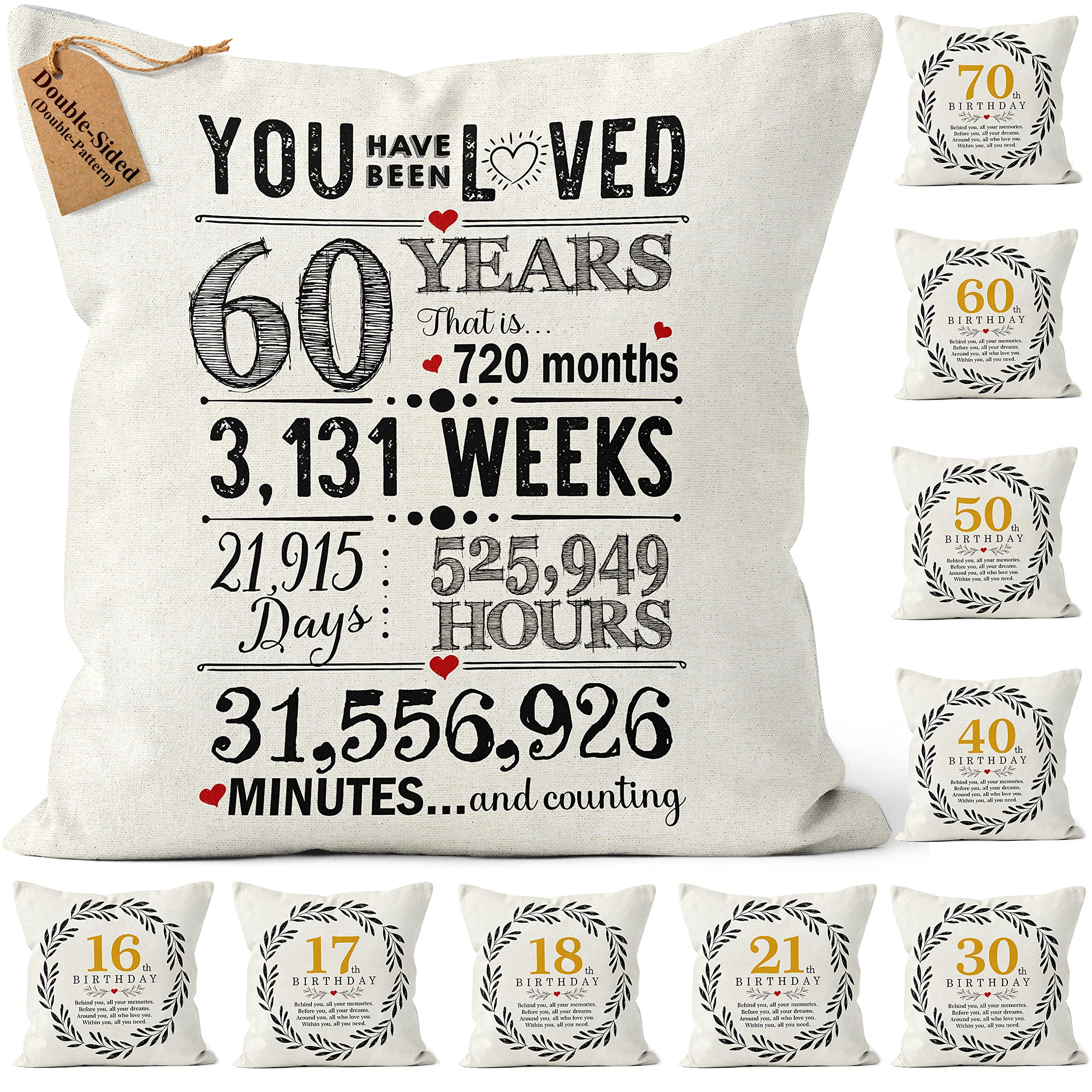 CROWNLY® (Double-Sided) 60th Birthday Gifts Cushion Cover 18x18 Personalised Gift for Women Grandma Birthday Present 45x45 Pillow Case — image 1