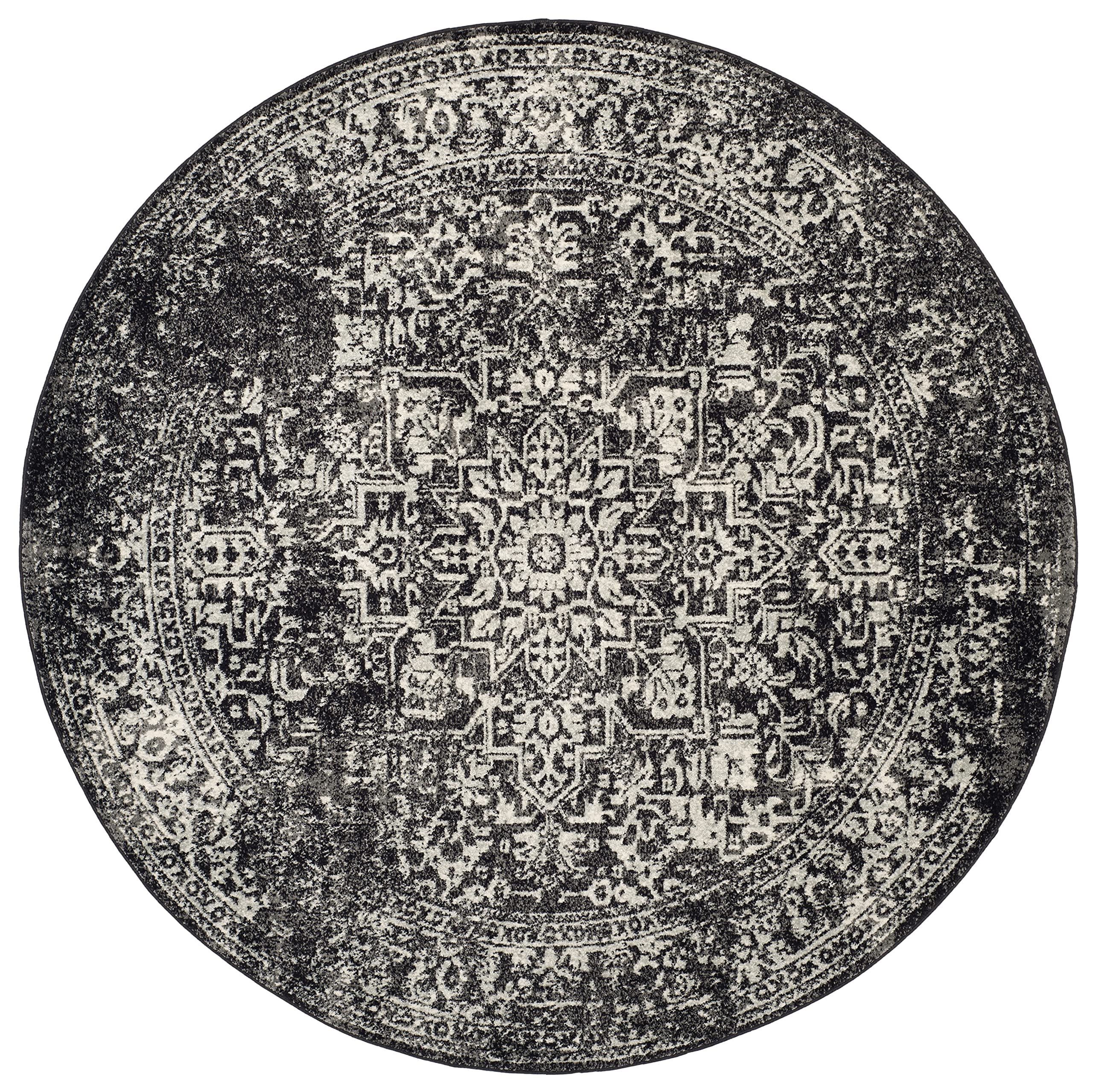 SAFAVIEH Evoke Collection Area Rug – 9′ Round, Black & Grey, Non-Shedding & Easy to Clean, Ideal for Living Room, Bedroom, Dining Space (EVK256R)