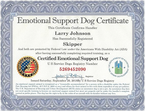 emotional support dog certificate