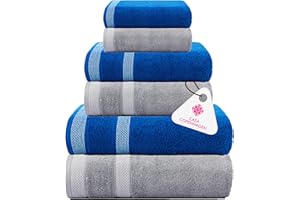 CASA COPENHAGEN Solitaire Mix 6 Pieces Towel Set- Grey Violet+Electric Blue, 600 GSM 2Bath Towel 2Hand Towel 2Washcloth,Designed in Denmark Made of Soft Egyptian Cotton for Bathroom, Kitchen & Shower
