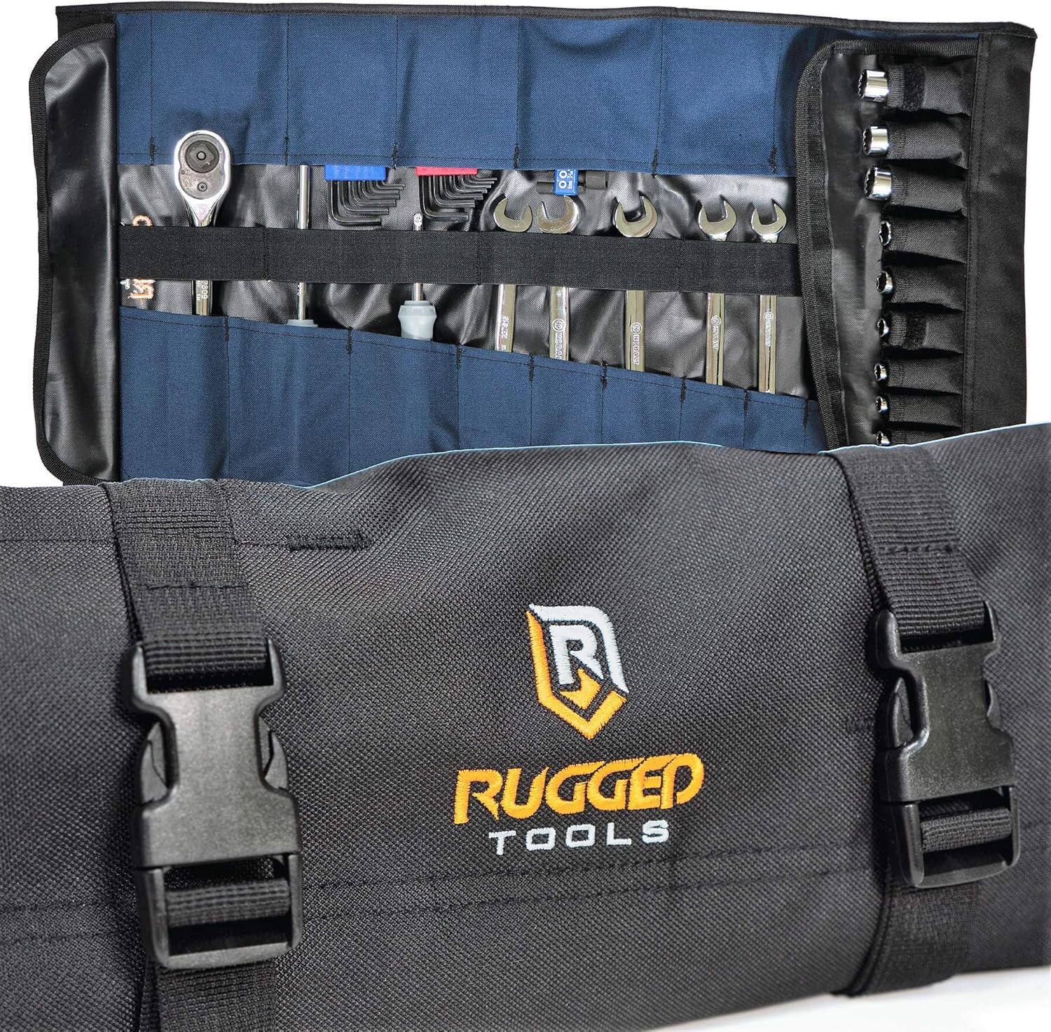32 Pocket Tool Roll Organizer - Wrench Organizer & Tool Pouch - Wrench Roll Includes Pouches for 10 Sockets - Roll Up Tool Bag for Electrician, HVAC, Plumber, Carpenter or Mechanic - from Rugged Tool: Sports & Outdoors